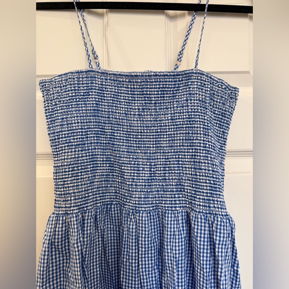 Sail to Sable STS Blue White Gingham RicRac Midi Maxi Smocked Strapless Dress L - Picture 4 of 7